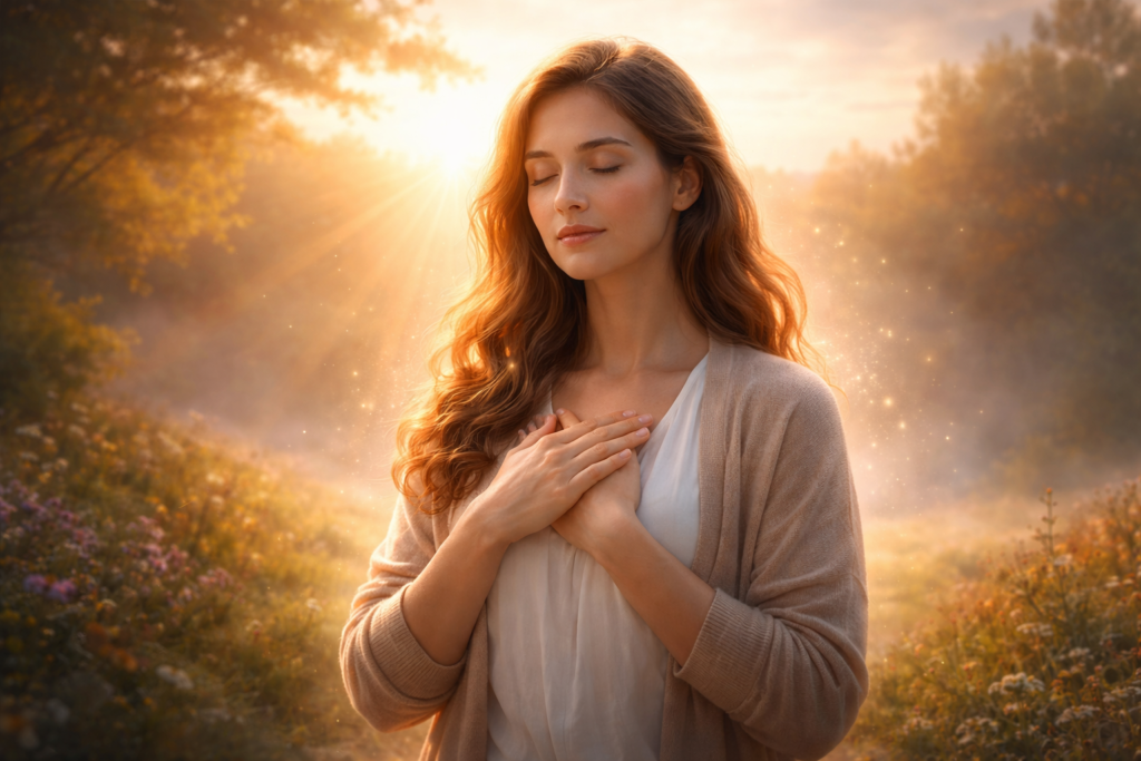 gratitud espiritual como práctica de paz interior con luz cálida